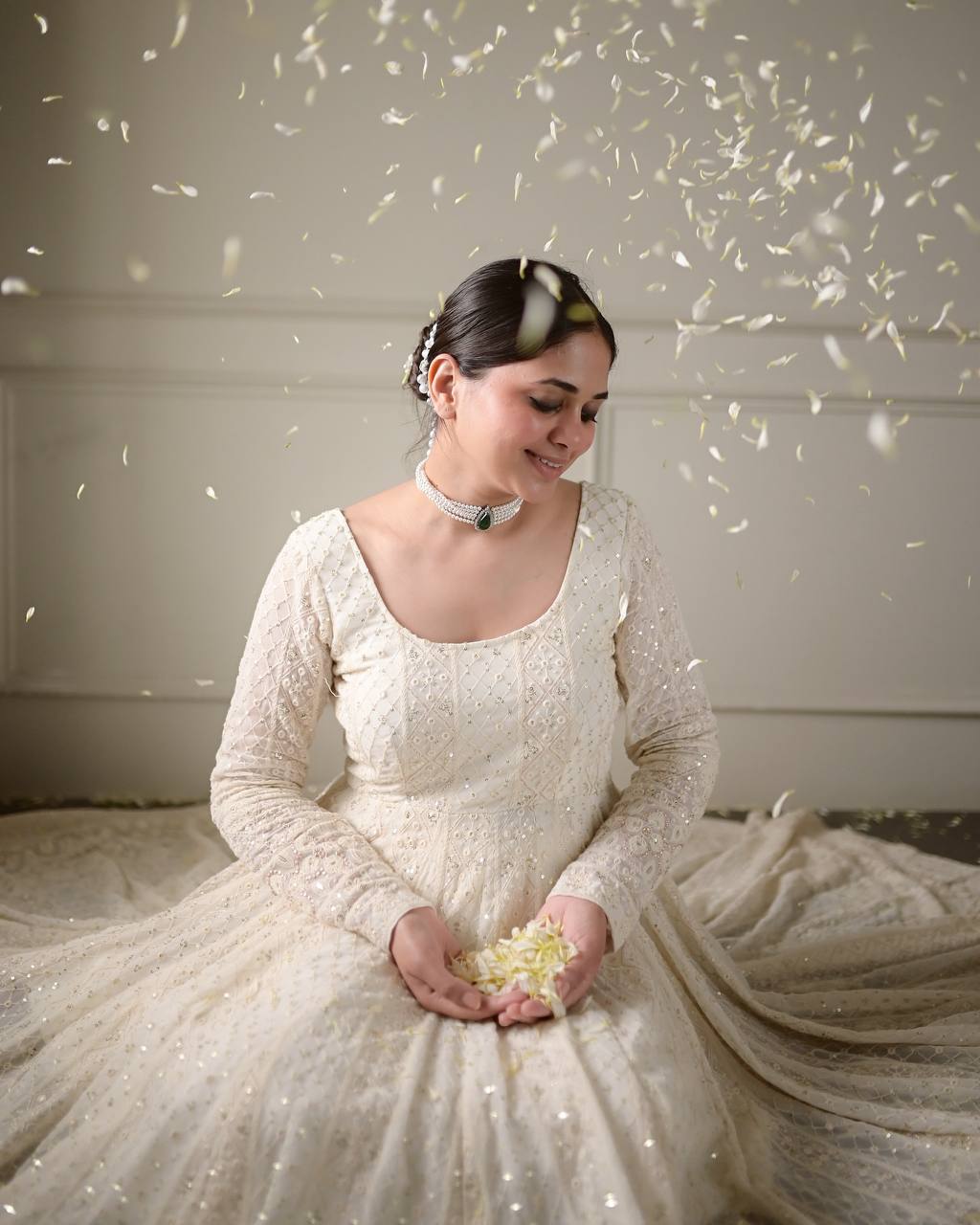 Off-White Fully Stitched Anarkali Suit Set | Fully Stitched Georgette Wedding Wear Gown  for Women