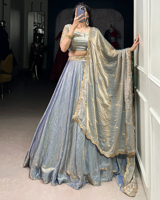 Sky Blue Color Fendi Pastel Lehenga Choli