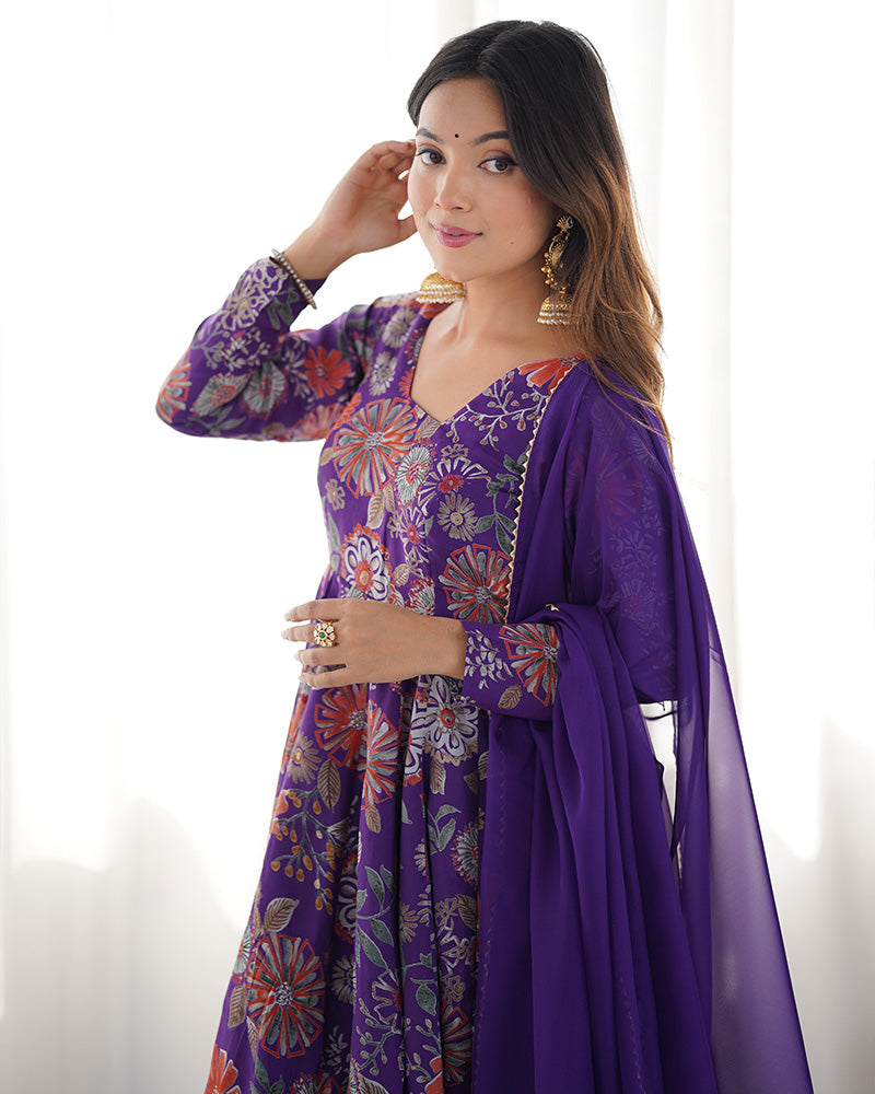 Purple Color Silk Printed Plazzo Suit