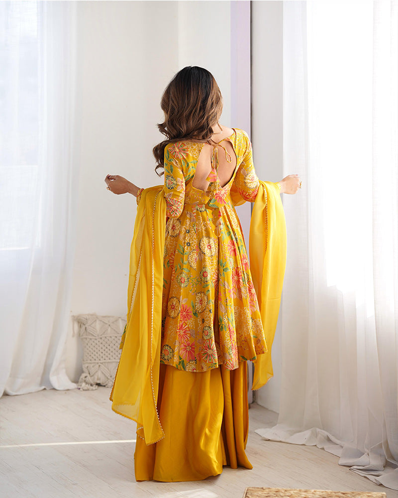 Mustard Color Printed Plazzo Suit