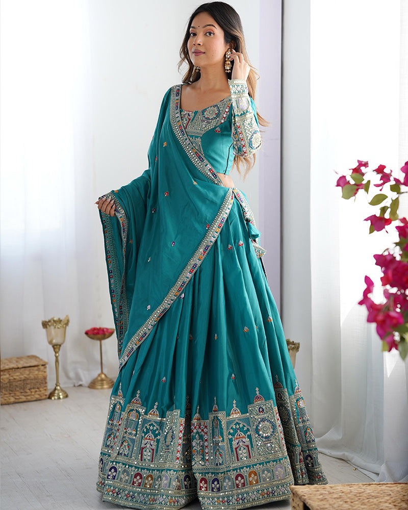 Bottle Green Color Natural Crepe Silk Lehenga Choli