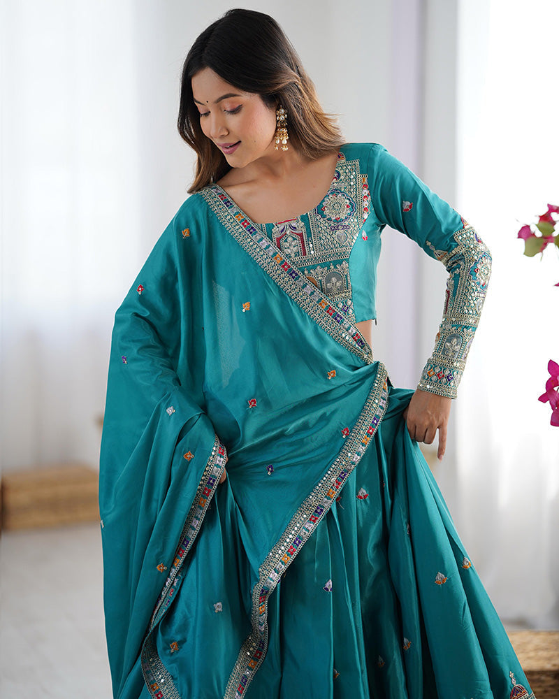 Bottle Green Color Natural Crepe Silk Lehenga Choli