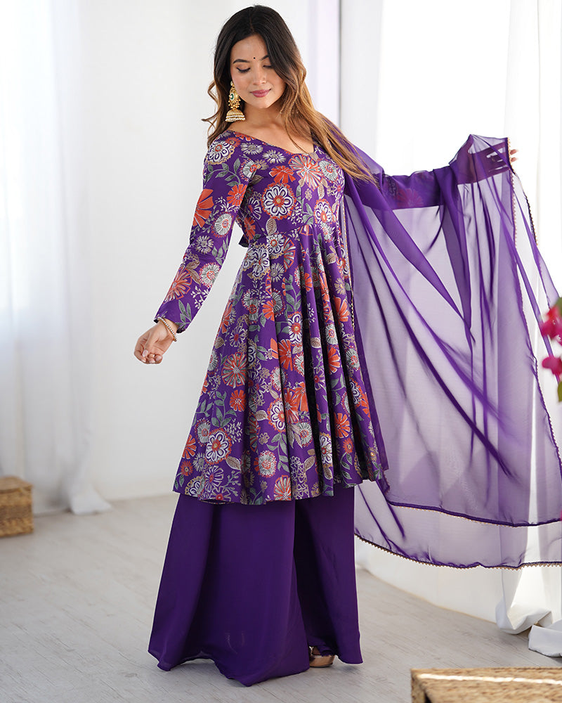 Purple Color Silk Printed Plazzo Suit