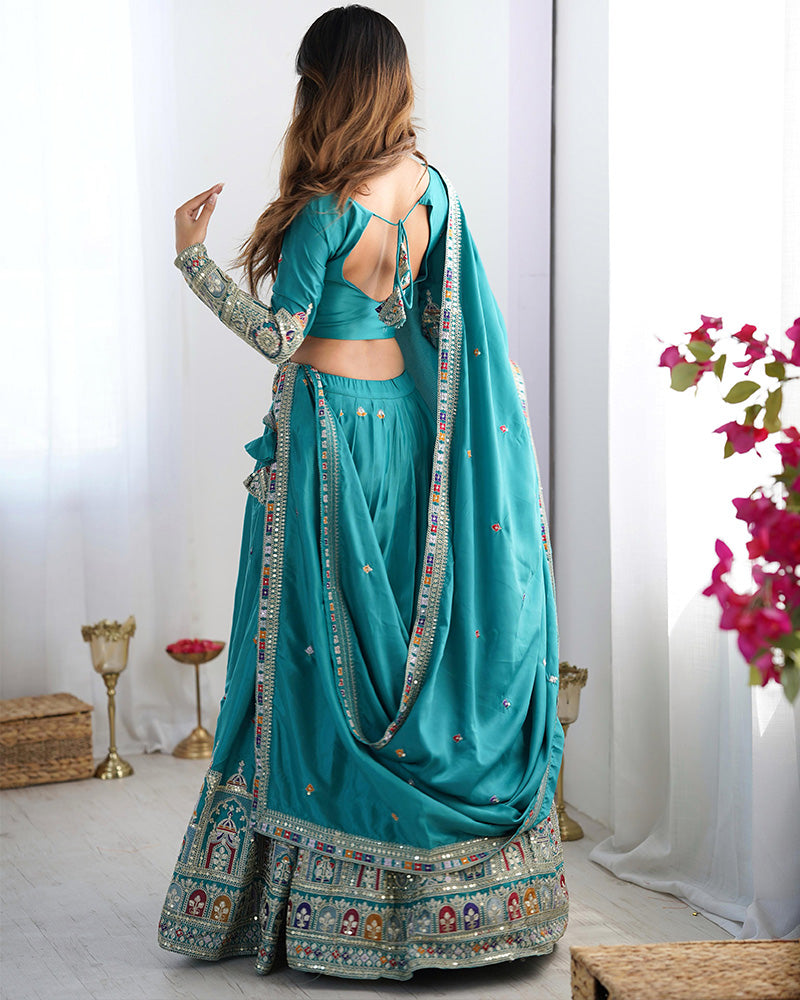 Bottle Green Color Natural Crepe Silk Lehenga Choli