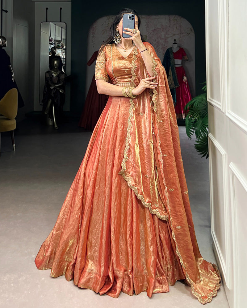 Rust Orange Color Fendi Pastel Lehenga Choli