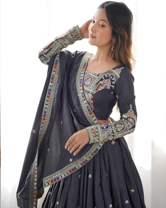 Black Color Natural Crepe Silk Lehenga Choli