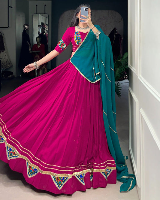 Designer Pink Rayon Lehenga Choli With Traditional Gamthi Patchwork
