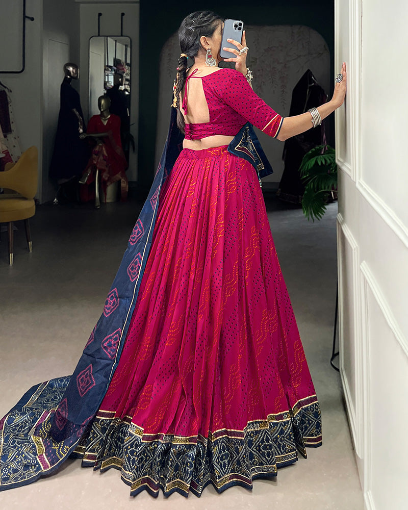 Festive Pink Tussar Silk Bandhej Lehenga Choli for Weddings and Parties