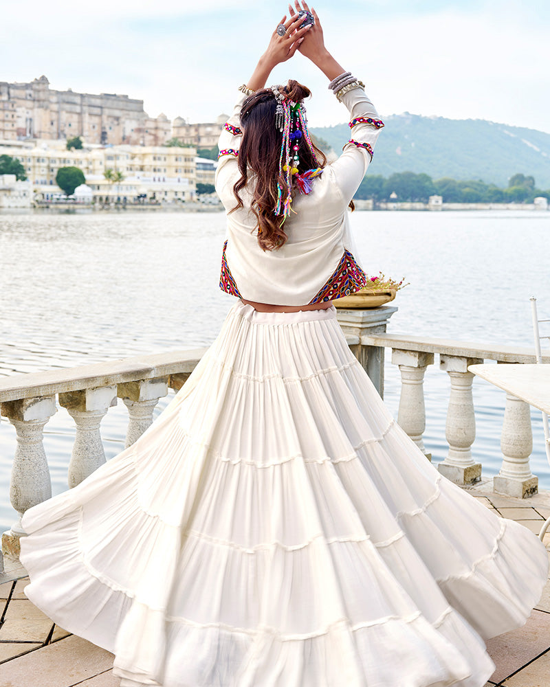 Traditional White Pure Rayon Lehenga Choli for Navratri Festival