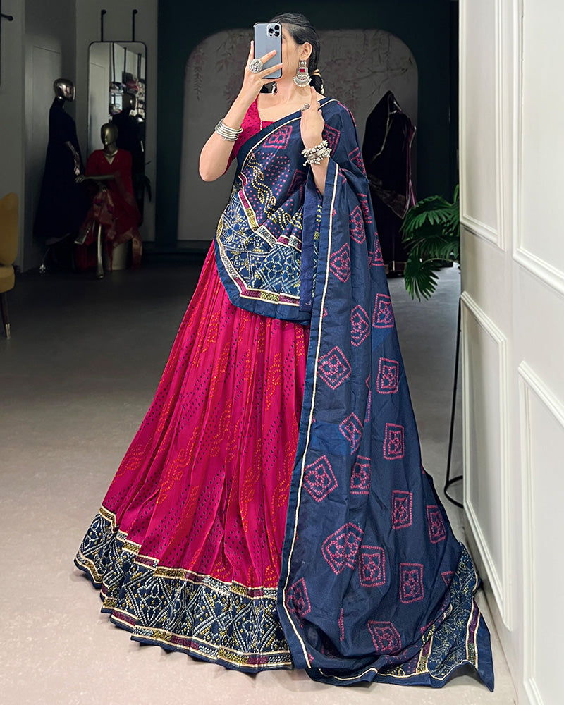 Festive Pink Tussar Silk Bandhej Lehenga Choli for Weddings and Parties