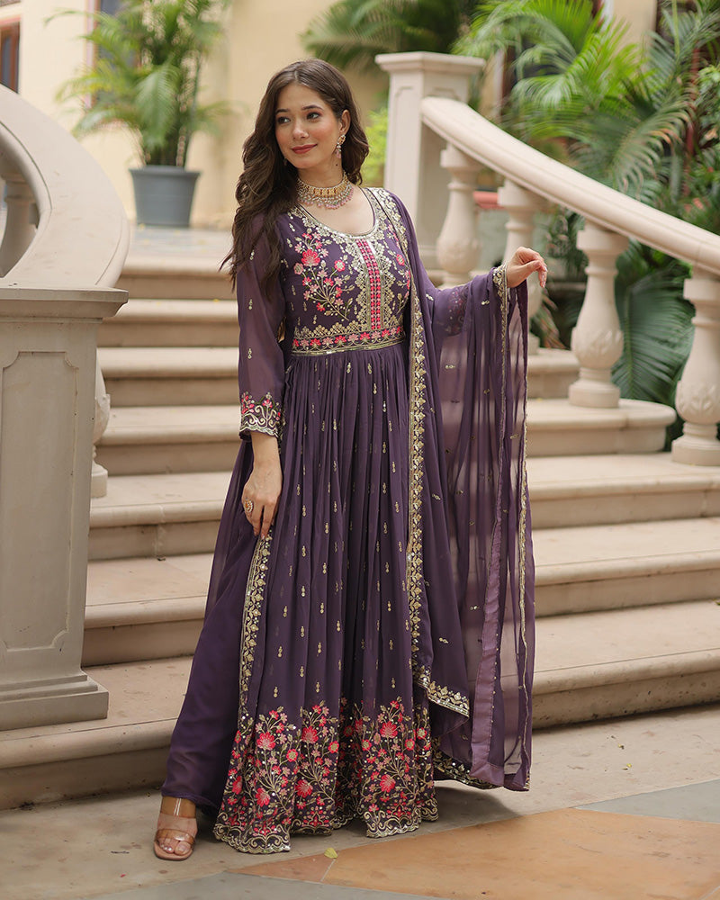 Festive Wear Lavender Color Three Piece Sharara Suit