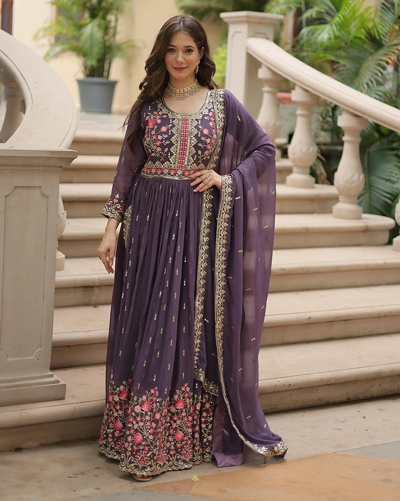 Festive Wear Lavender Color Three Piece Sharara Suit