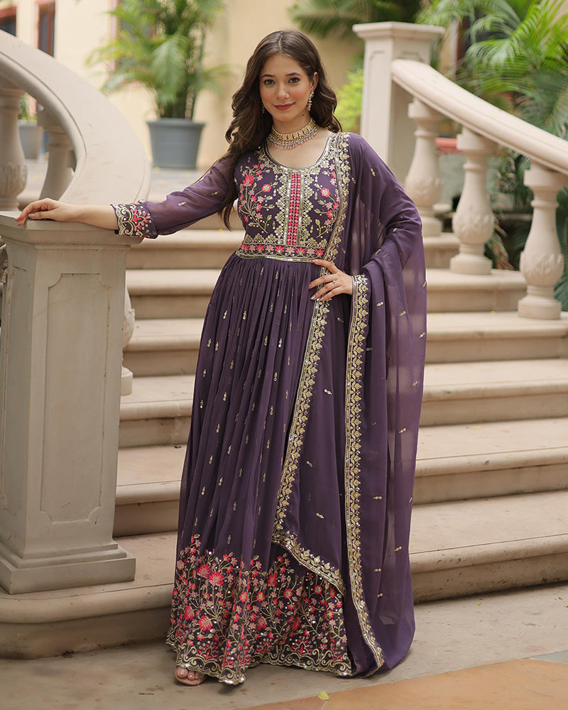 Festive Wear Lavender Color Three Piece Sharara Suit