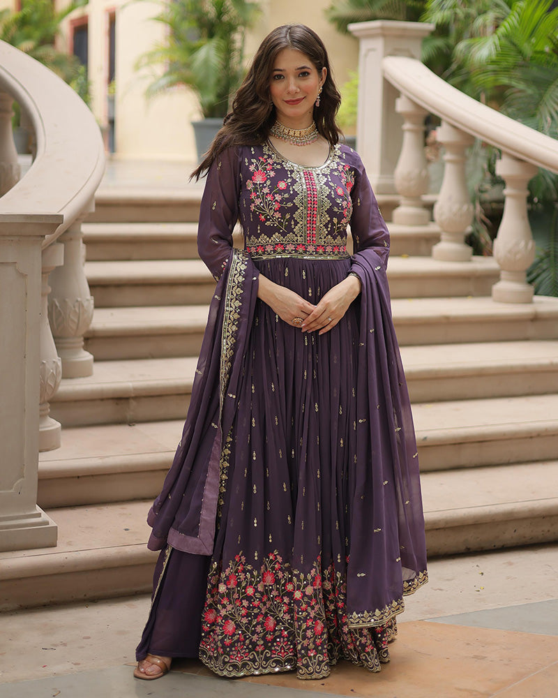 Festive Wear Lavender Color Three Piece Sharara Suit
