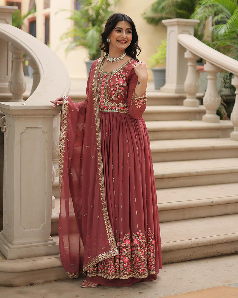 Wedding Wear Peach Color Three Piece Sharara Suit