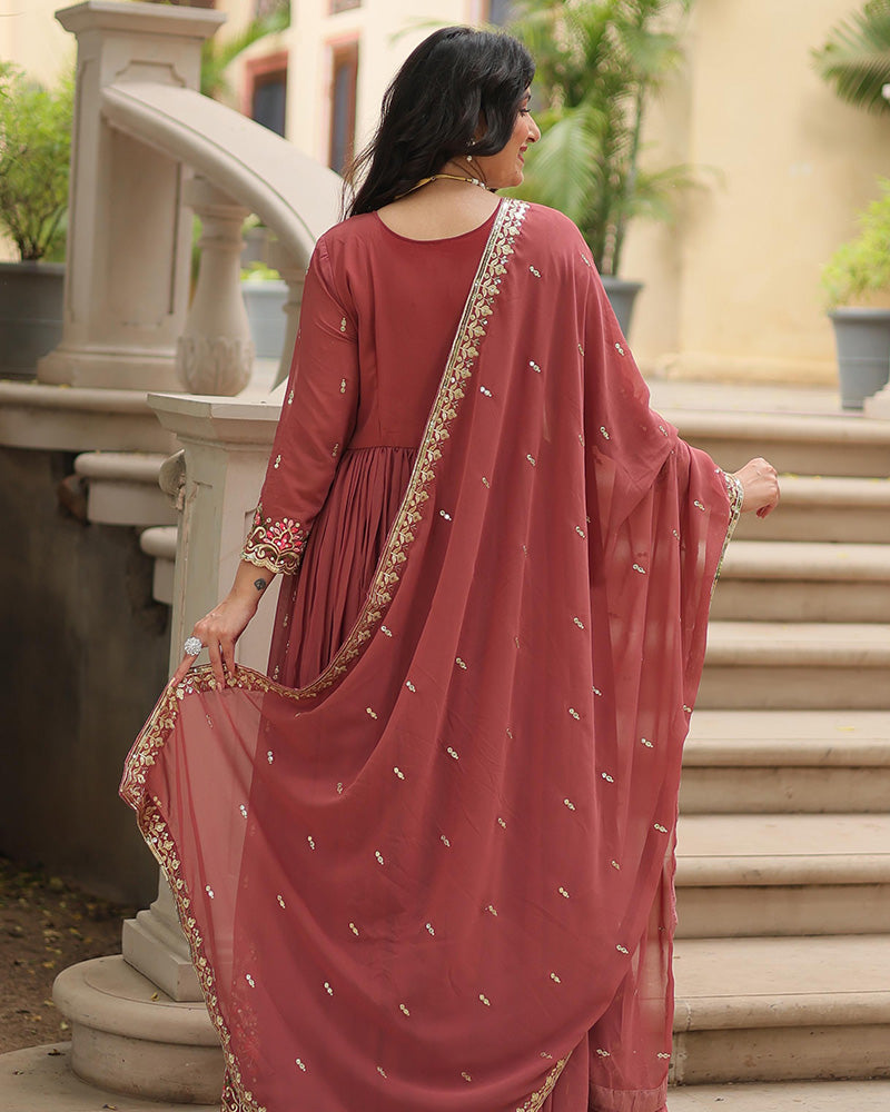 Wedding Wear Peach Color Three Piece Sharara Suit