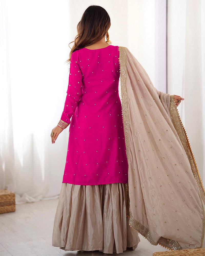 Chinon Silk Embroidered Sharara Suit