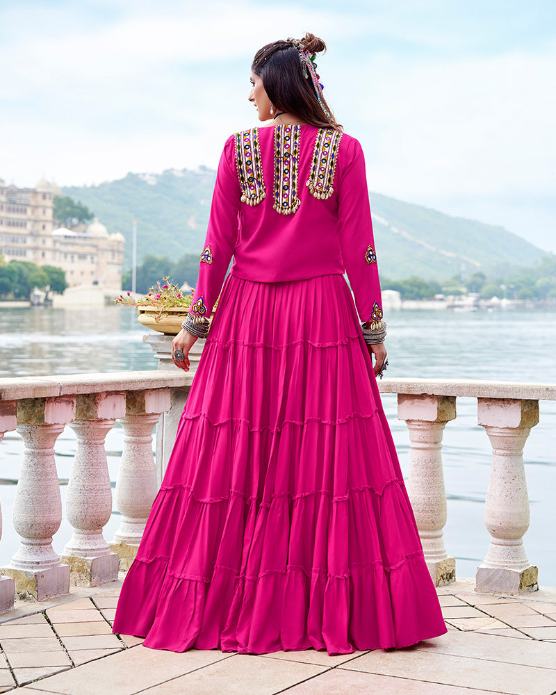 Traditional Pink Rayon Lehenga Choli for Navratri and Garba