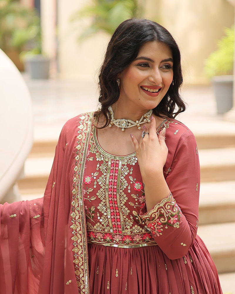 Wedding Wear Peach Color Three Piece Sharara Suit