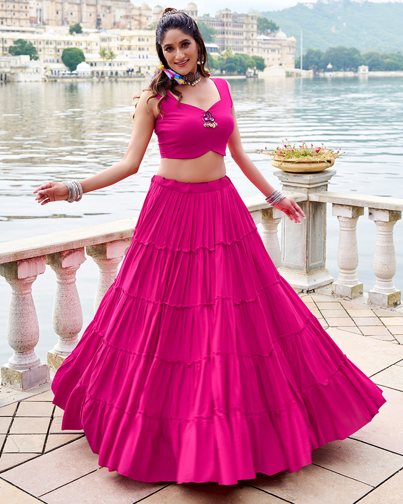 Traditional Pink Rayon Lehenga Choli for Navratri and Garba