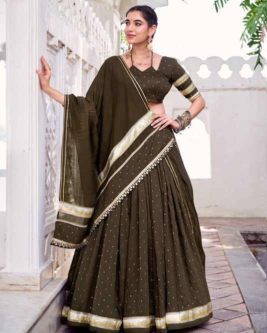 Designer Mehndi Pure Chanderi Lehenga Choli for Navratri Festival