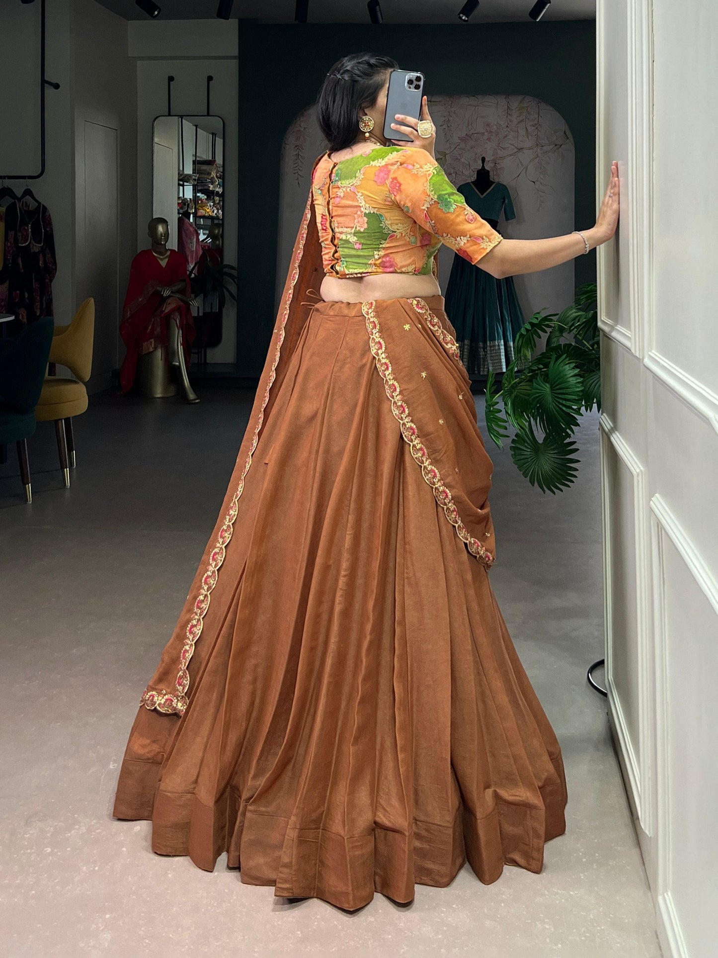 Chocolate Crush Designer Lehenga Choli Set with Gotta Patti Handwork Blouse & Embroidered Dupatta