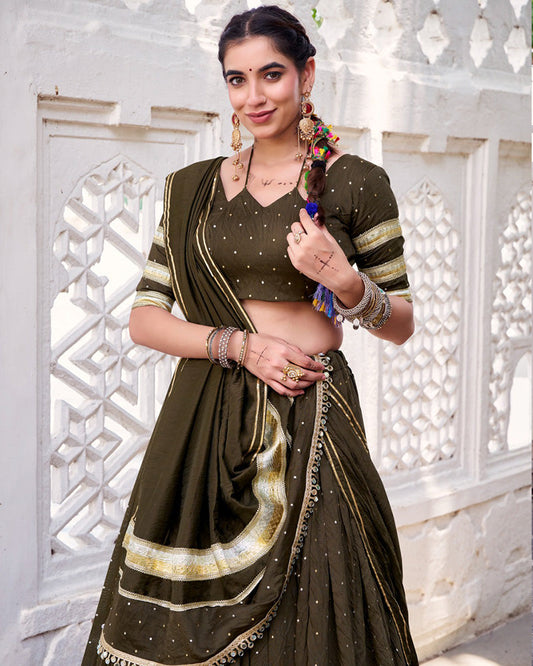 Designer Mehndi Pure Chanderi Lehenga Choli for Navratri Festival