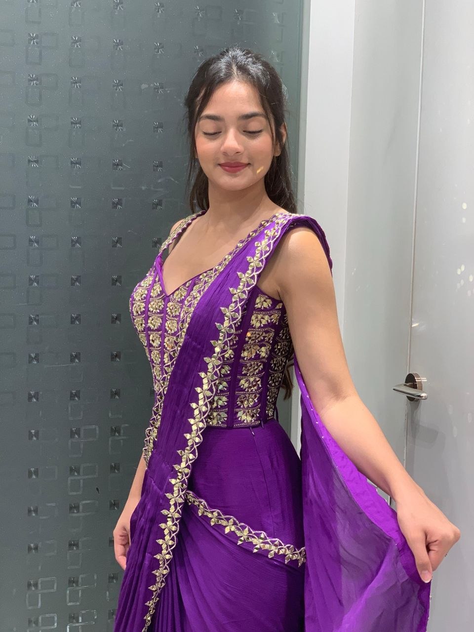 Party Wear Ready to Wear Crape Silk Saree with Embroidered Blouse for Women
