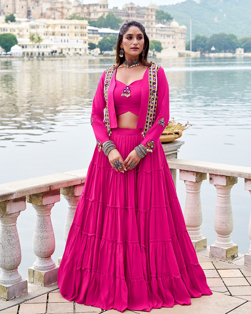 Traditional Pink Rayon Lehenga Choli for Navratri and Garba