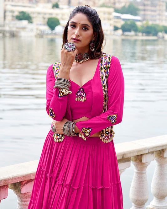 Traditional Pink Rayon Lehenga Choli for Navratri and Garba