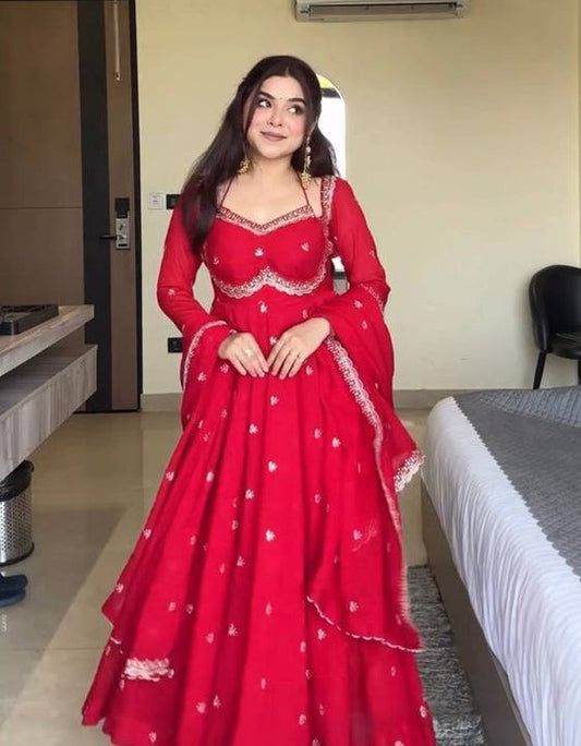 Traditional Red Chilli Slit Anarkali Premium Suit Set | Festive & Party Wear