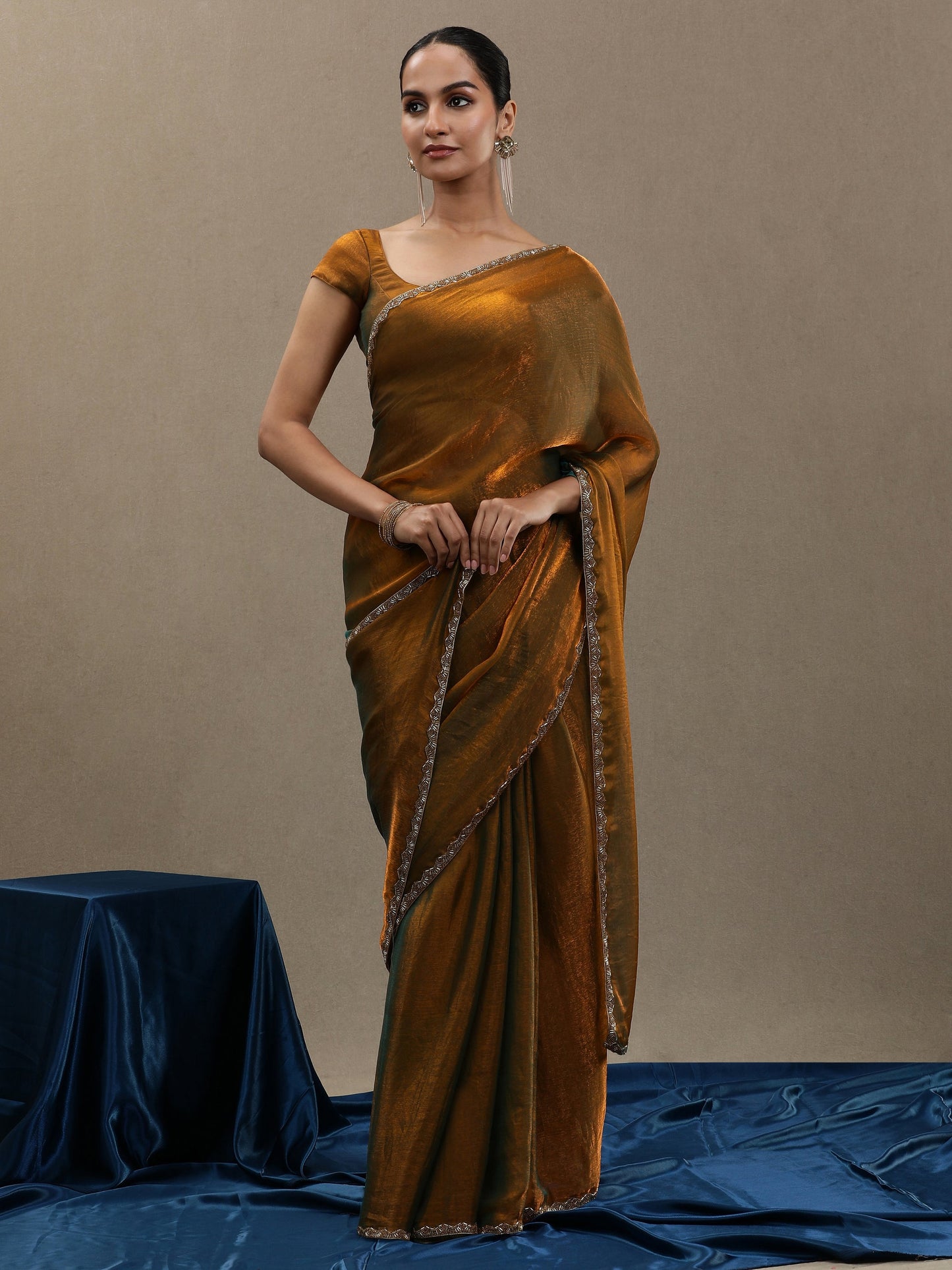 Fancy Gold Soft Organza Saree