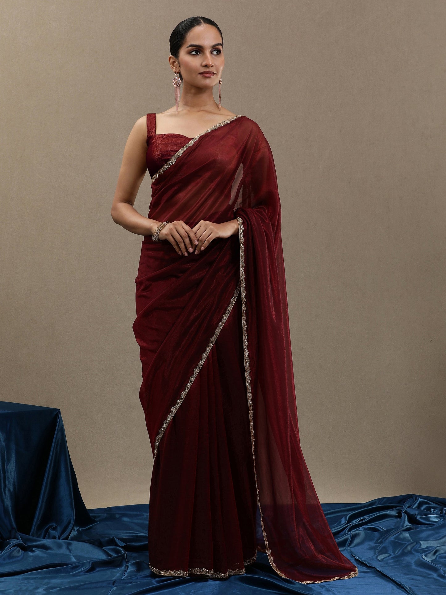 Fancy Soft Organza Maroon Saree