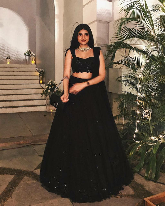 Black Sequin Embroidered Wedding Lehenga For Women | Black Lehenga For Women | Wedding Outfits For Women
