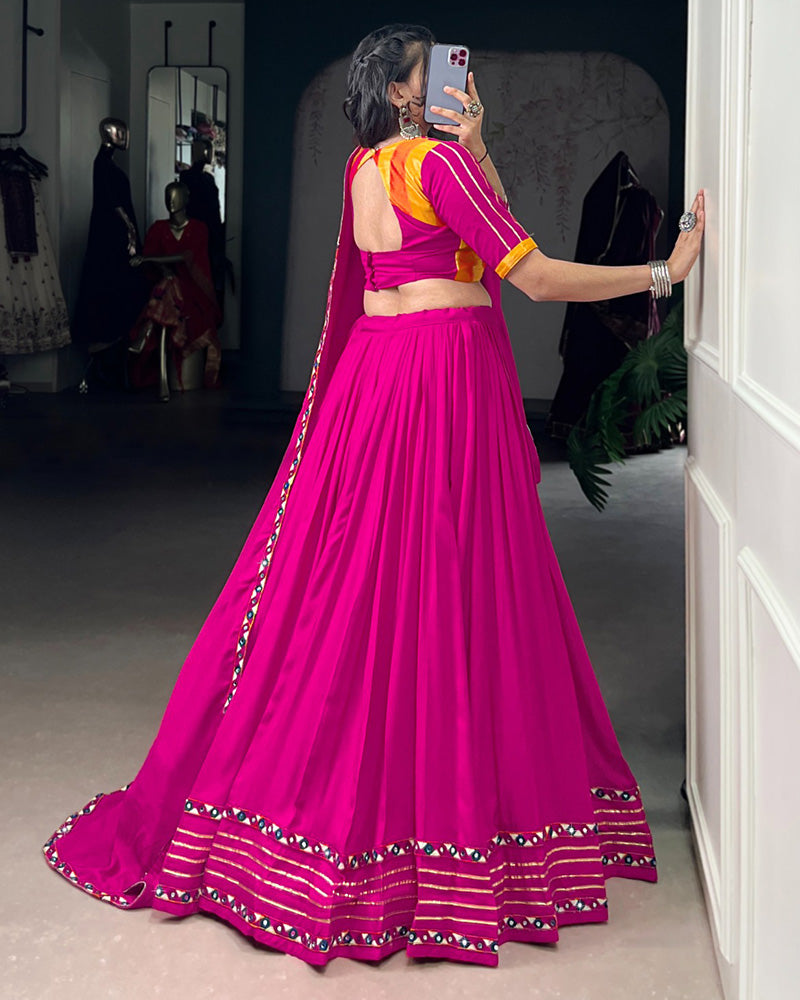 Traditional Pink Rayon Lehenga Choli for Navratri and Garba