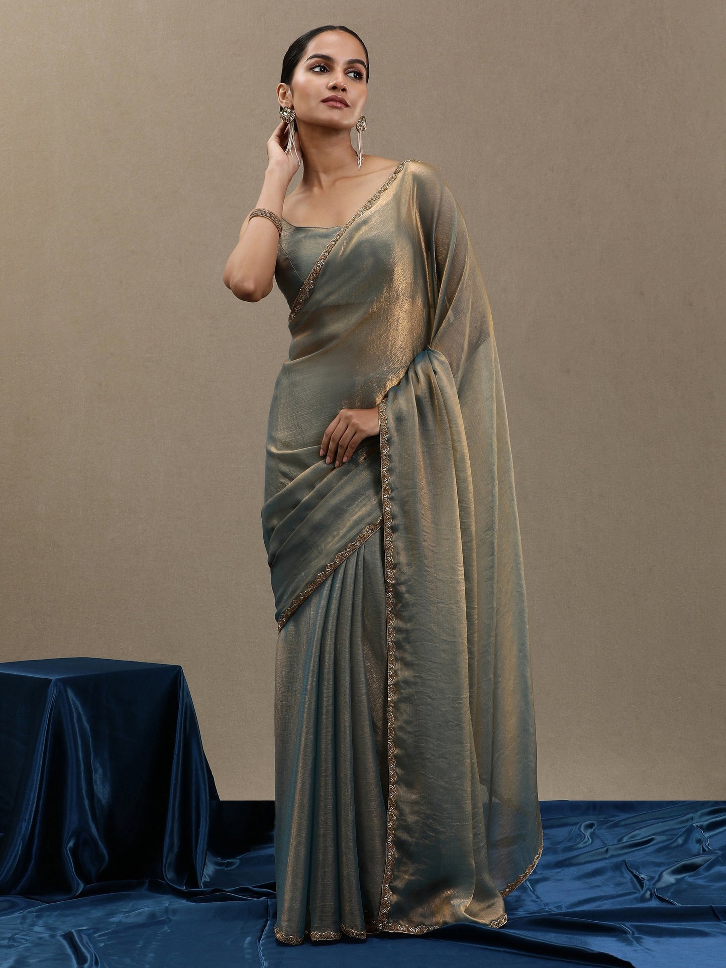 Fancy Soft Organza Silver-blue Saree
