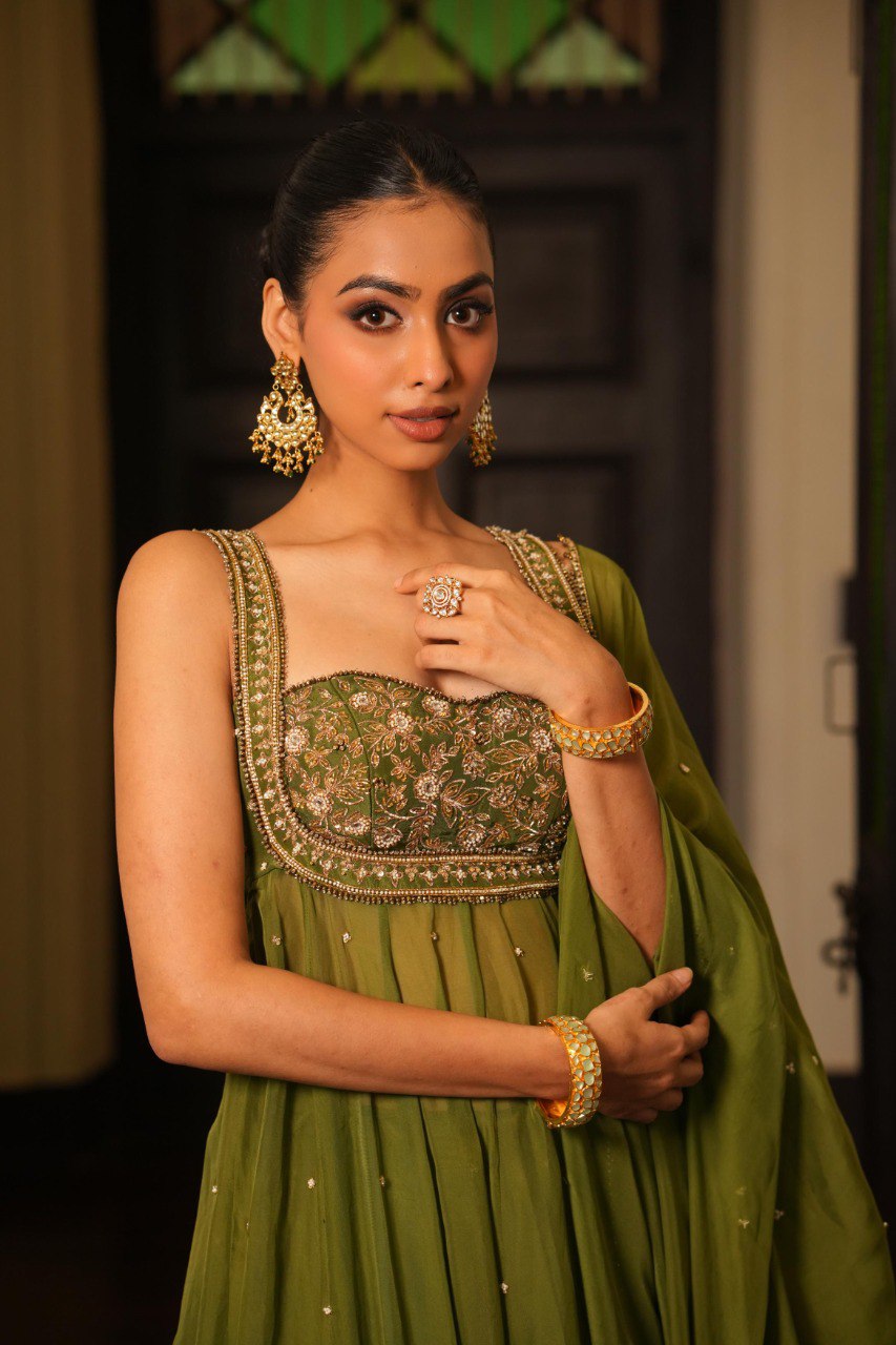 Wedding Wear Mint Mehendi Green Anarkali Set