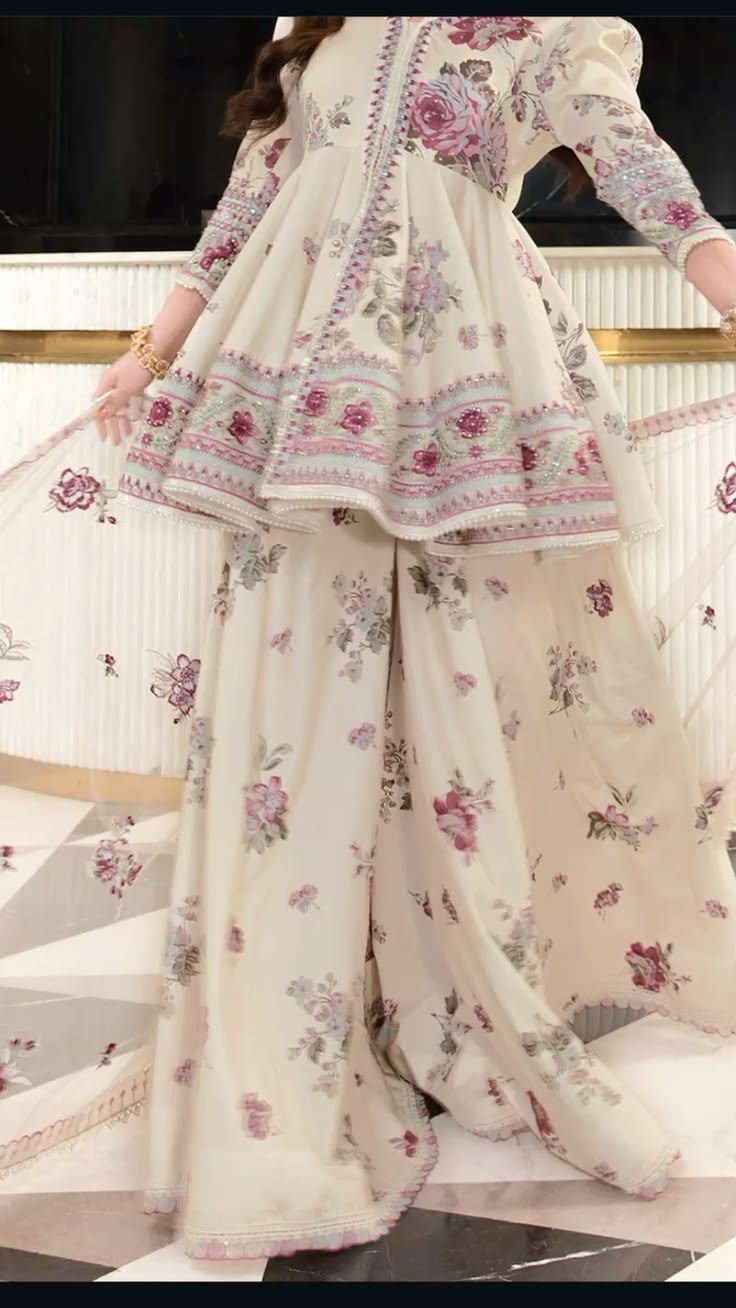 Soft Glam Floral Peplum Sharara Suit Set for Women