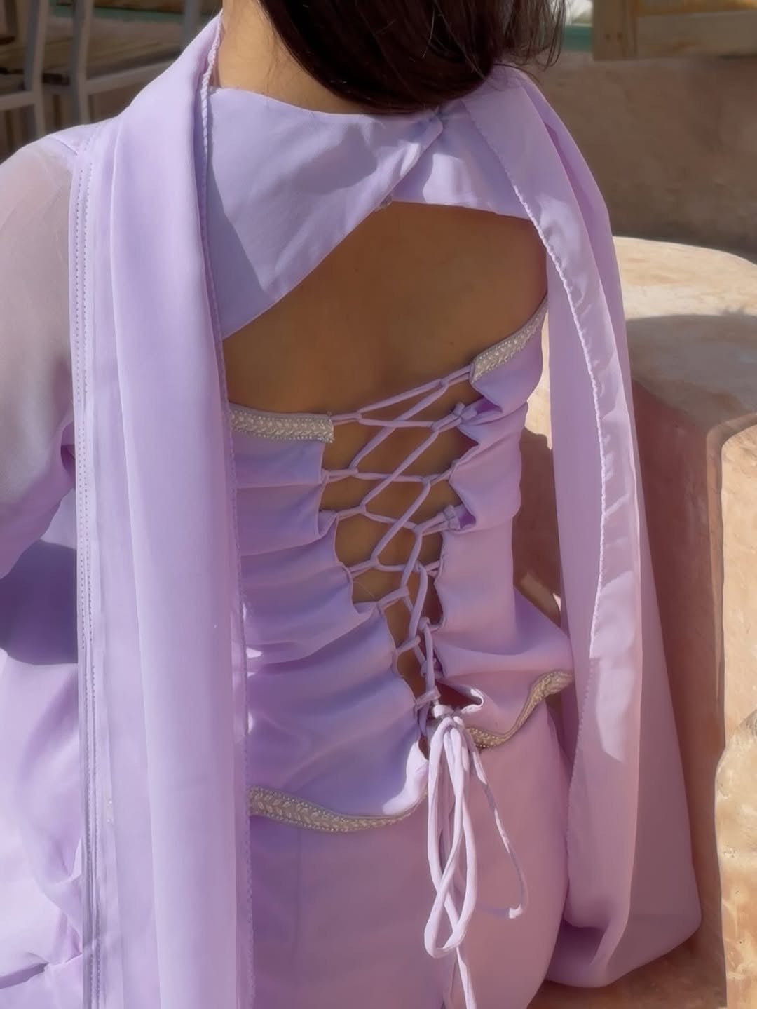 Iconic Lavender indo western Bell Sleeves With Fully Stitched Lehenga Set
