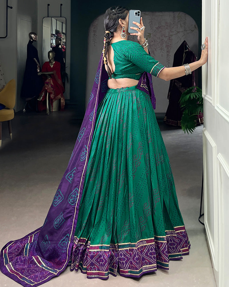 Green Tussar Silk Bandhej Lehenga Choli For Festive Wear