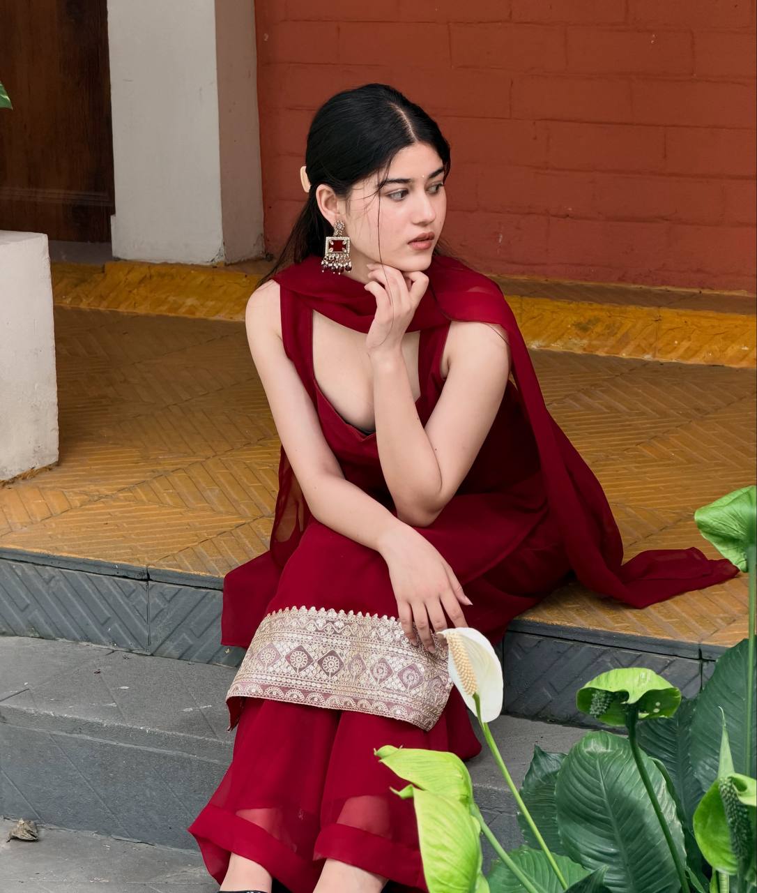 Modern Georgette Straight Kurta Palazzo Sharara Set