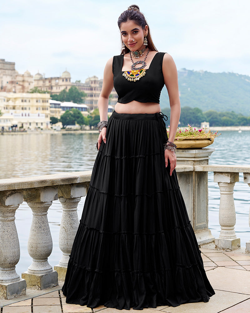 Black Pure Rayon Navratri Lehenga Choli with Stylish Design