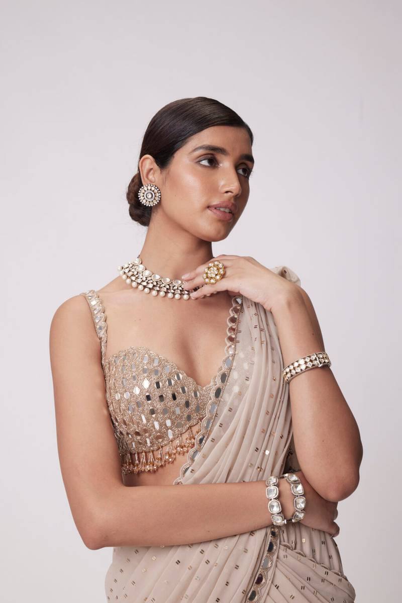 Champagne Beige Ready to Wear Lehenga Saree for Weddings & Festive Occasions