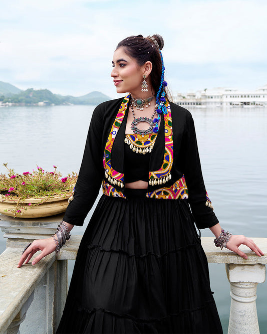 Black Pure Rayon Navratri Lehenga Choli with Stylish Design