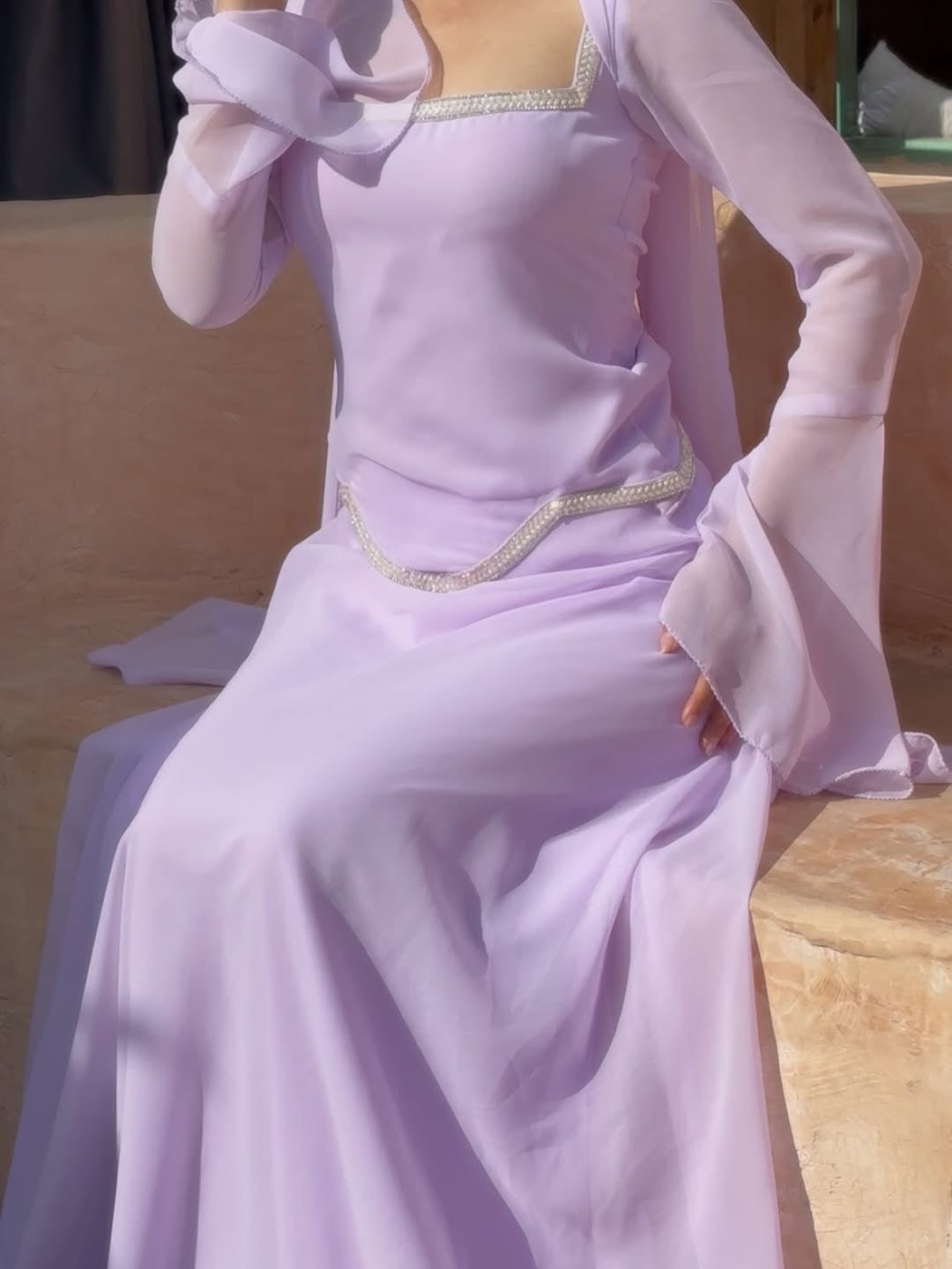 Iconic Lavender indo western Bell Sleeves With Fully Stitched Lehenga Set