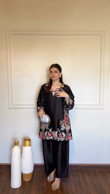 Black Party Wear Floral Co-Ord Palazzo Suit Set