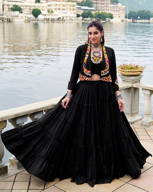Black Pure Rayon Navratri Lehenga Choli with Stylish Design