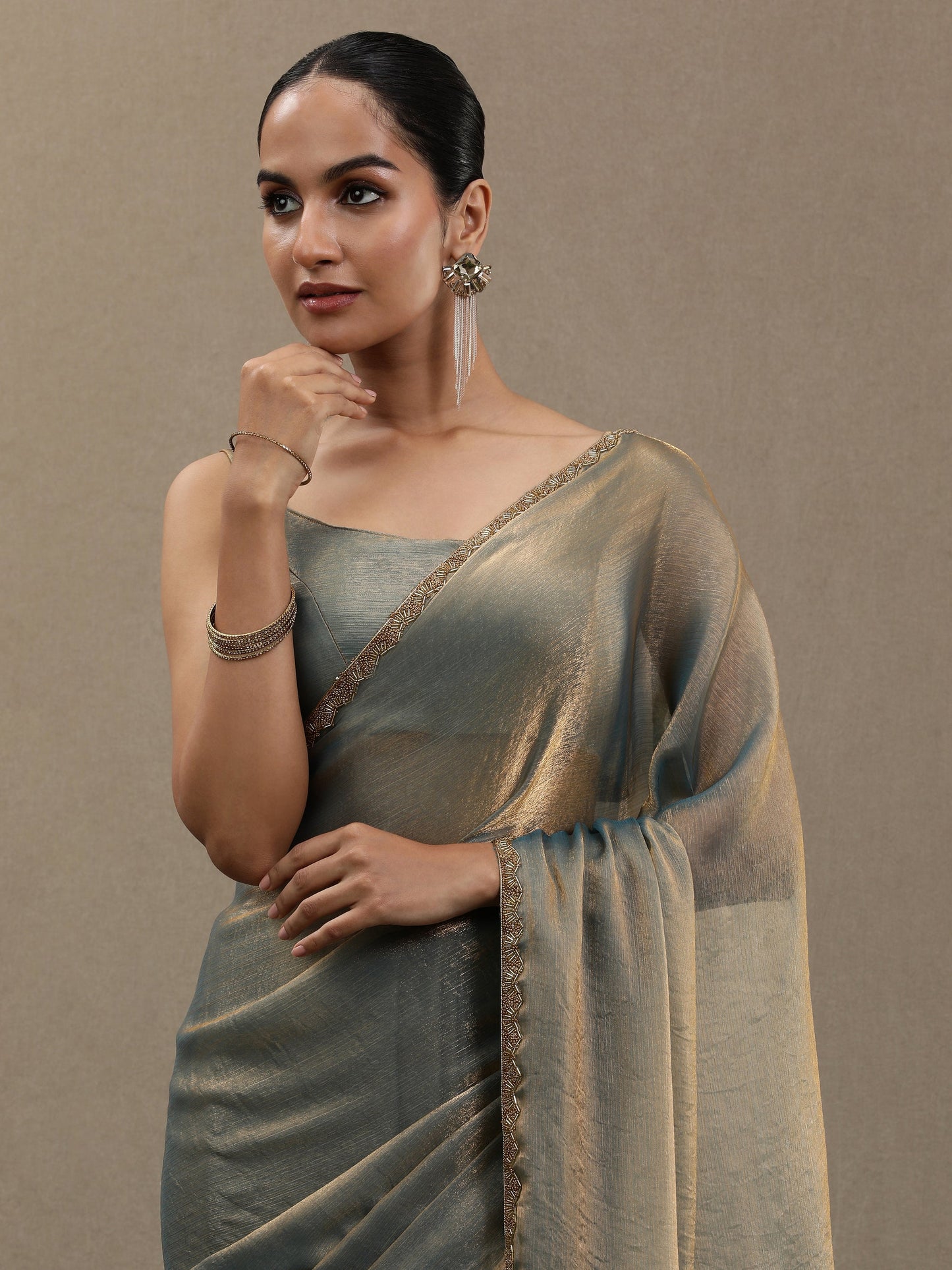 Fancy Soft Organza Silver-blue Saree