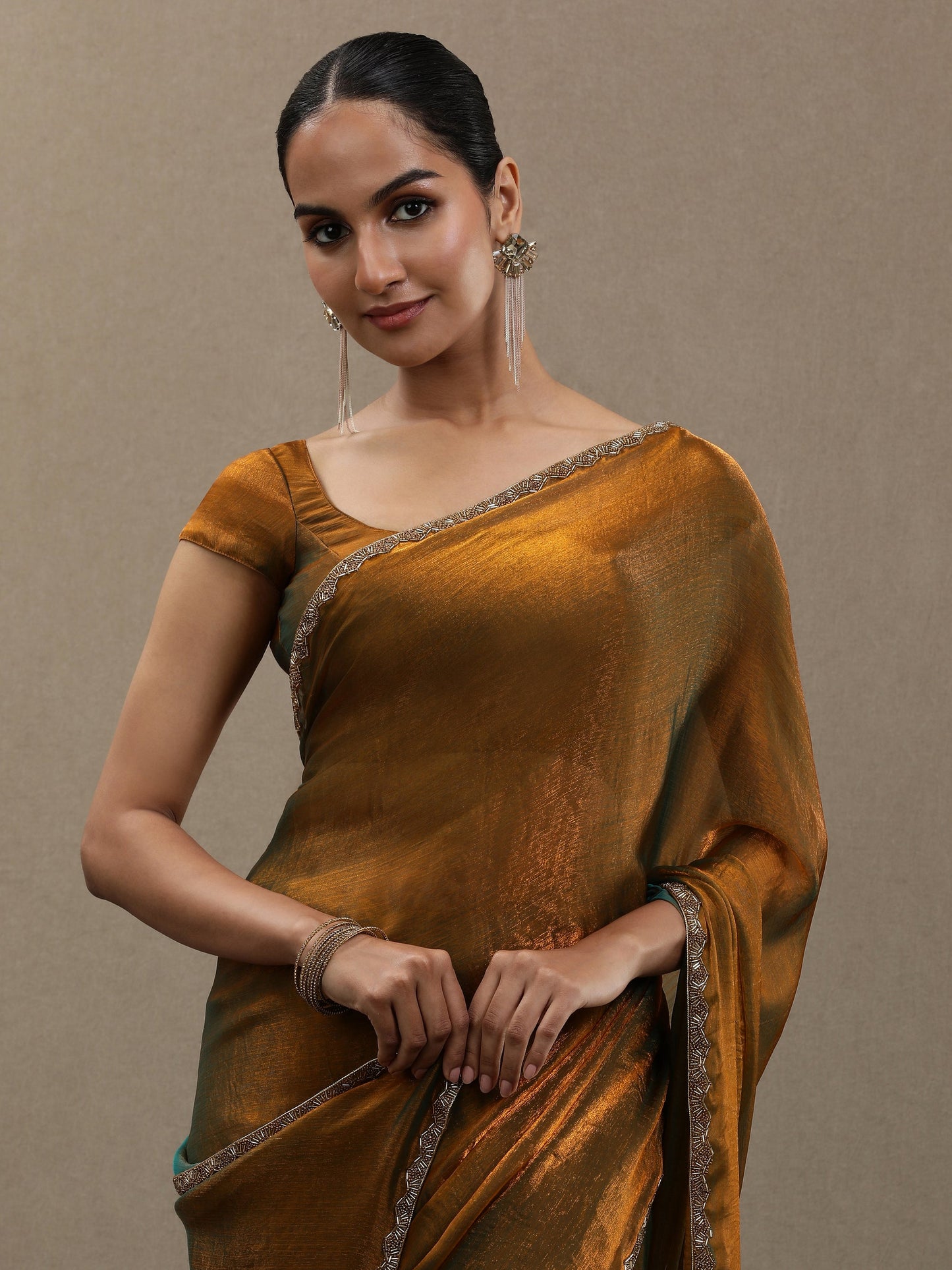 Fancy Gold Soft Organza Saree