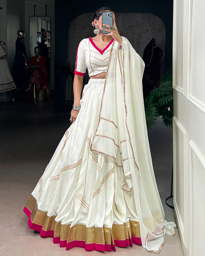 White Rayon Navratri Lehenga Choli – Traditional Festival Wear for Women